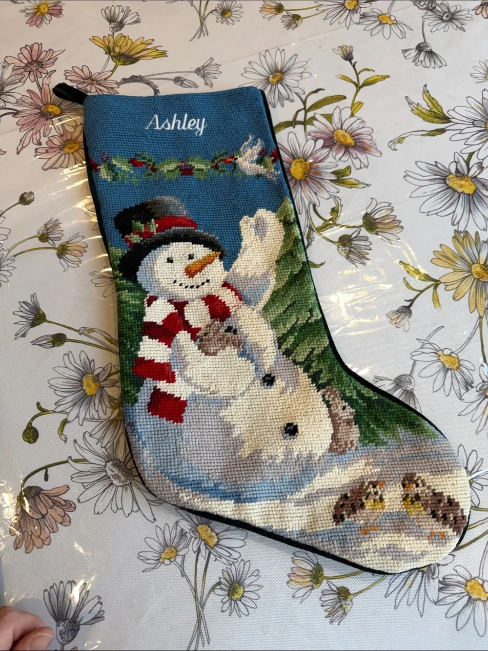 Personalized Ashley Blue Snowman Christmas Stocking Lands End